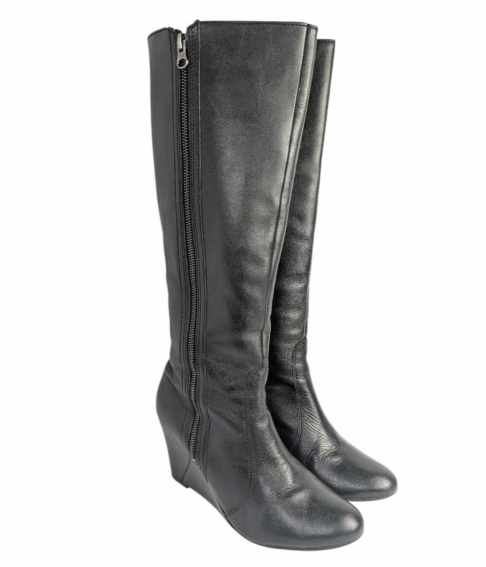 Matisse Black leather knee high wedge heel boots zipper womens 10